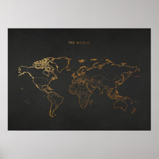 Gold World Map Poster