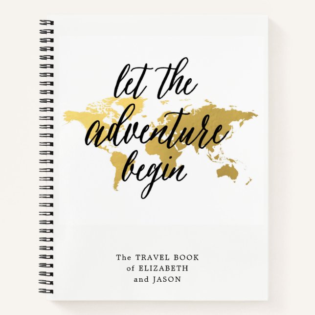 Gold world map travel notes for couples notebook (Front)