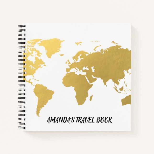 Gold World map travel notes personalised Notebook (Front)