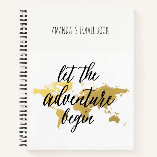 Gold world map travel notes personalised notebook (Front)