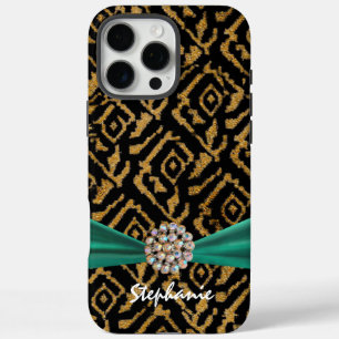 Gold Woven Fabric with Ribbon and Rhinestone iPhone 16 Pro Max Case