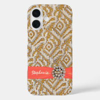 Gold Woven Fabric with Ribbon and Rhinestone