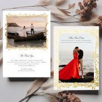Gold Woven Leaf Frame Photo Wedding Save The Date