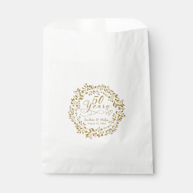Gold Wreath 50 Years 50th Wedding Anniversary Favour Bags (Front)