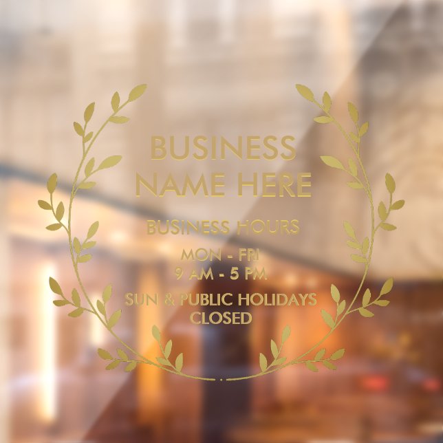 Gold Wreath Business Store Opening Hours Window Cling (Sheet 2)