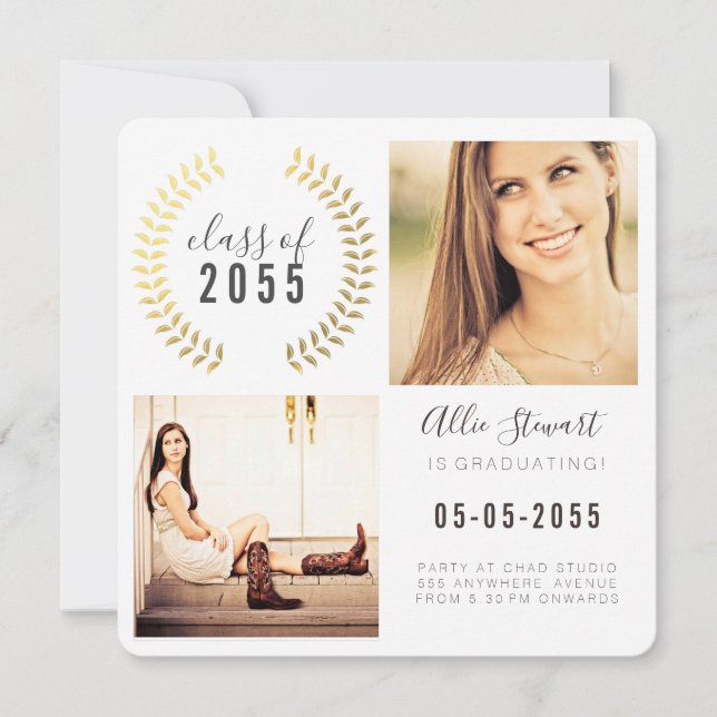 Gold Wreath Class of Student Graduate Photo Cards (Front)