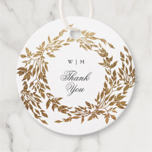 Gold Wreath Classic Monogram Wedding Favour Tags