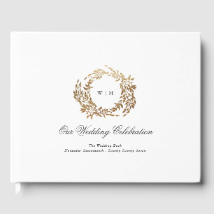 Gold Wreath Classic Monogram Wedding Guest Book