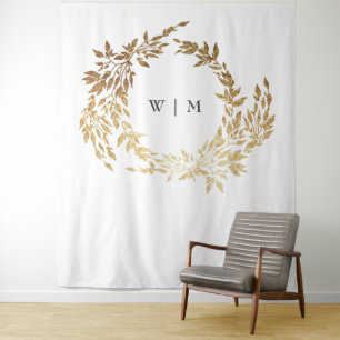Gold Wreath Classic Monogram Wedding Tapestry