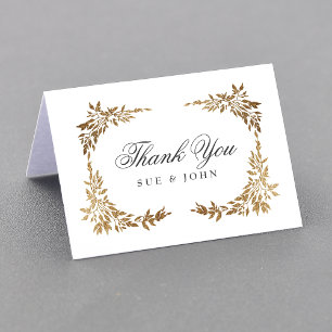 Gold Wreath Classic Monogram Wedding Thank You Card