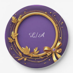 Gold Wreath Frame With Leaves Paper Plate