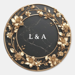 Gold Wreath Frame With Marble Background ✨ Classic Round Sticker