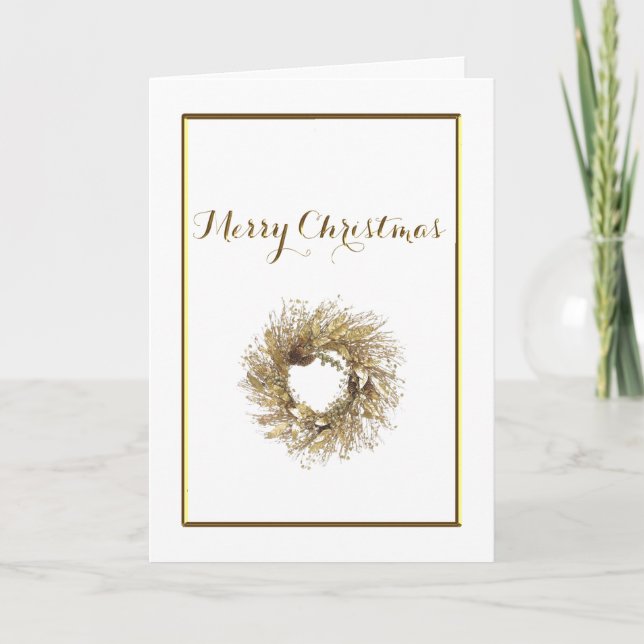 Gold Wreath Merry Christmas Card (Front)