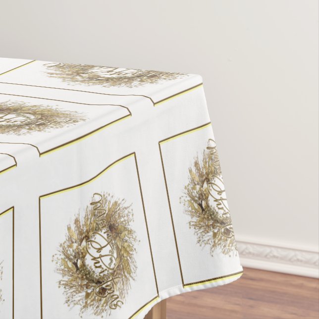 Gold Wreath Merry Christmas Table Cloth (In Situ)