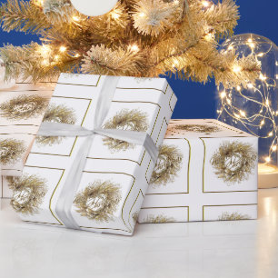 Gold Wreath Merry Christmas Wrapping Paper