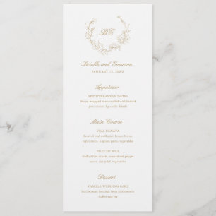Gold Wreath Monogram Elegant Wedding Menu