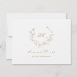 Gold Wreath Monogram Photo Elegant Wedding Thank You Card