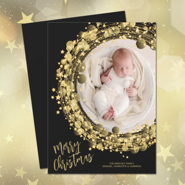 Gold Wreath on Black Merry Christmas Holiday Card (Creator Uploaded)