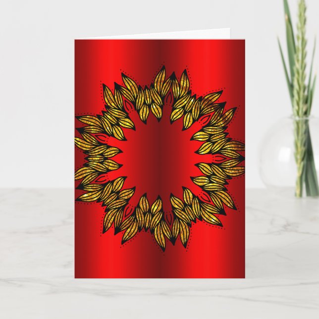 Gold Wreath on Red Christmas Card (Front)