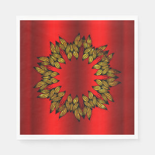 Gold Wreath on Red Christmas Napkin