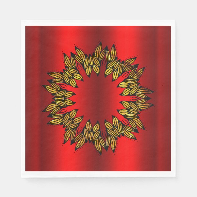 Gold Wreath on Red Christmas Napkin (Front)