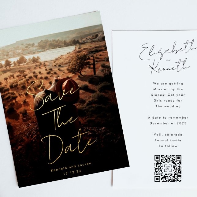Gold Written Custom QR Code Photo Save The Date (Creator Uploaded)