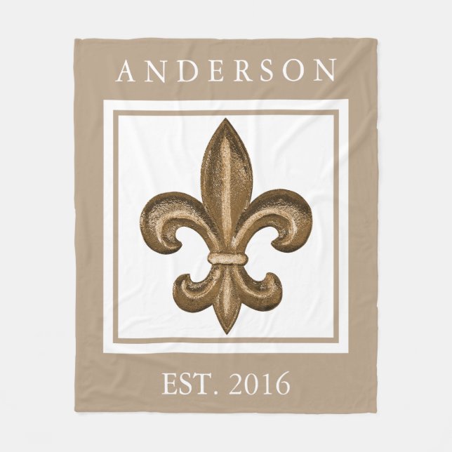 Gold Wrought Iron Fleur de Lis Personalised Fleece Blanket (Front)