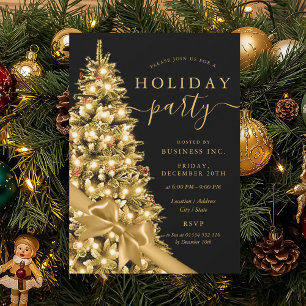 Gold Xmas Tree Bow Corporate Holiday Party  Invitation