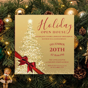 Gold Xmas Tree Christmas Holiday Open House  Invit Invitation