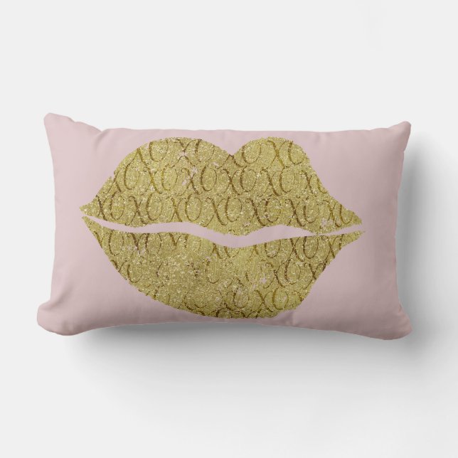 Gold XOXO Lips Lumbar Cushion (Front)