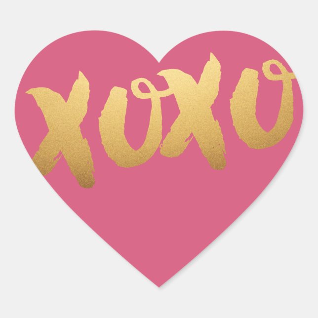 Gold XOXO love Pink Heart Stickers (Front)