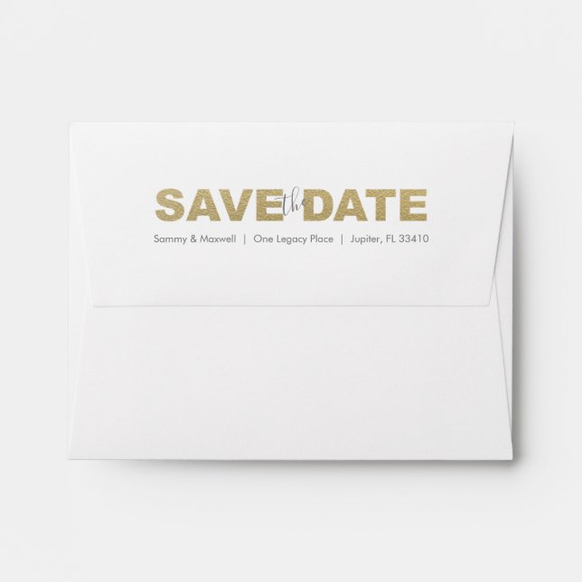Gold XOXO Save the Date Return Address Envelopes (Back (Top Flap))