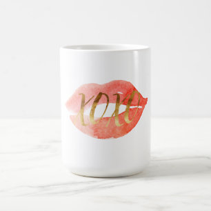 Gold XOXO Watercolor Lips Coffee Mug
