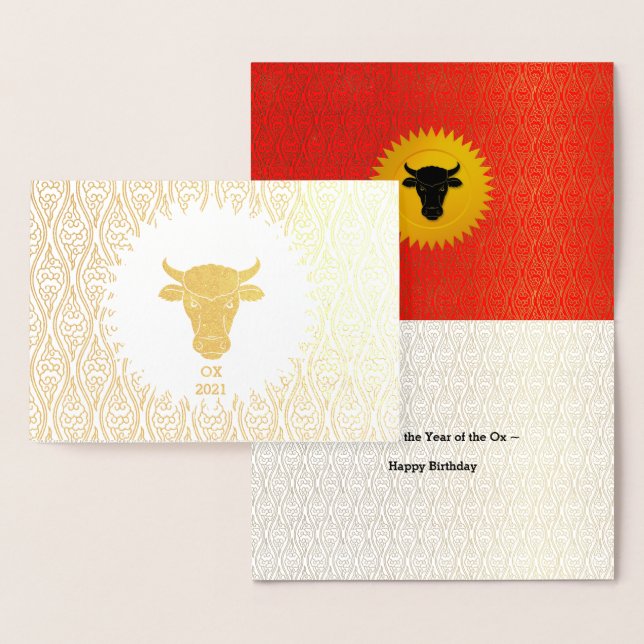 Gold Year of the Ox Birthday with Chinese Red Foil Card (Display)