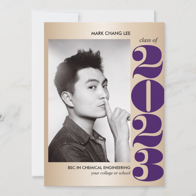 GOLD YEAR | PURPLE COLLEGE PHOTO GRADUATION CARD (Front)