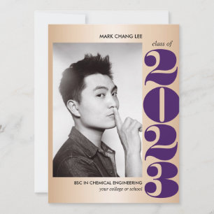 GOLD YEAR   PURPLE COLLEGE PHOTO GRADUATION CARD