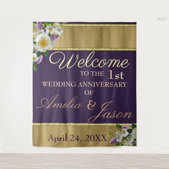 Gold Yellow 1st Wedding Anniversary Welcome  Tapestry (Front)