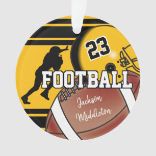 Gold Yellow and Black Personalise Football Ornament