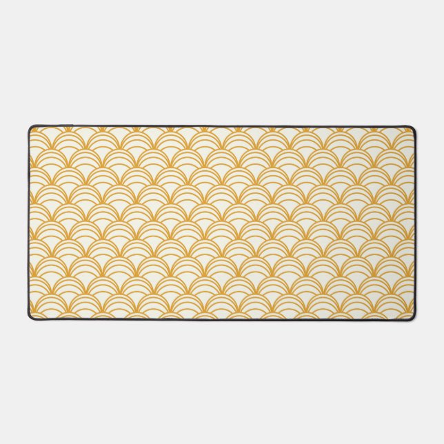 Gold Yellow And White Art Deco Pattern Desk Mat (Front)