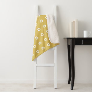 gold yellow and white Buttercup Flowers Sherpa Blanket