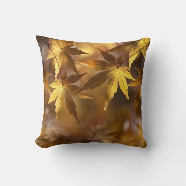 Gold Yellow Autumn Fall Maple Leaves Cushion (Front)