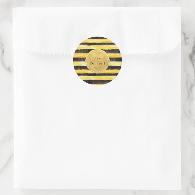 Gold Yellow Black Bee Stripes Classic Round Sticker (Bag)