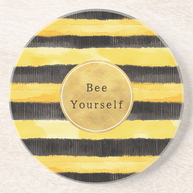Gold Yellow Black Bee Stripes Coaster (Front)