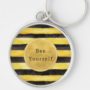 Gold Yellow Black Bee Stripes Key Ring