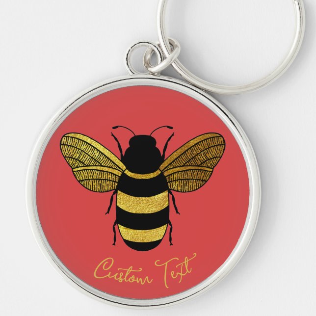 GOLD YELLOW BLACK BUMBLEBEE CALLIGRAPHY TEXT BEE  KEY RING (Front)