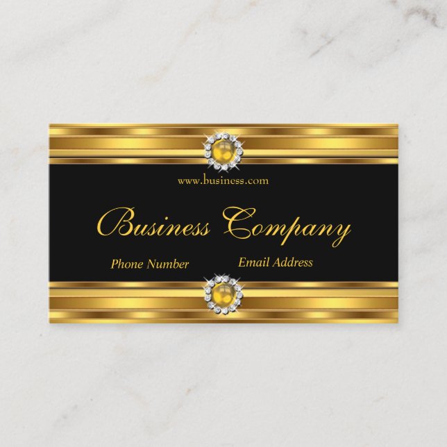 Gold Yellow Black Diamond Jewel Elegant Classy Business Card (Front)