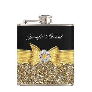 Gold Yellow Black Diamond Wedding Engagement Hip Flask