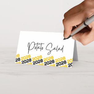 Gold Yellow Black Grad Class Year Folding Food or Place Card