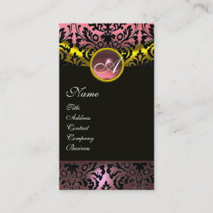 GOLD YELLOW BLACK PINK AMETHYST DAMASK MONOGRAM BUSINESS CARD