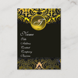 GOLD YELLOW BLACK TOPAZ  DAMASK MONOGRAM BUSINESS CARD